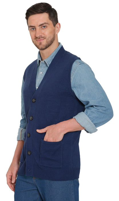 Men's Button-Front Knit Sweater Vest with Chest Pockets