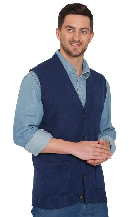 Men's Button-Front Knit Sweater Vest with Chest Pockets