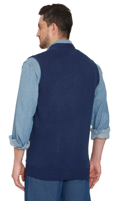 Men's Button-Front Knit Sweater Vest with Chest Pockets