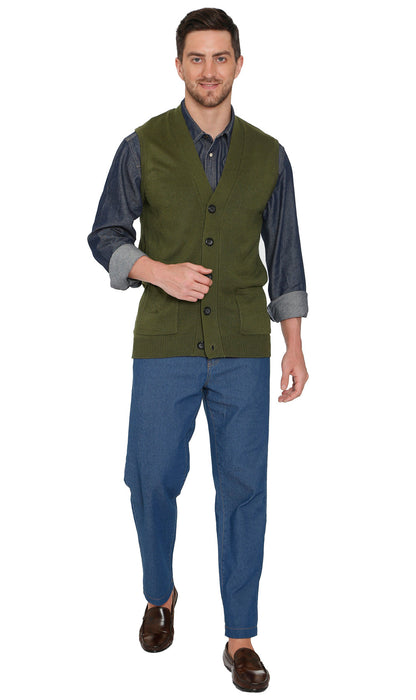 Men's Button-Front Knit Sweater Vest with Chest Pockets