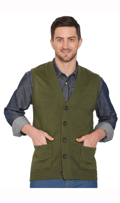 Men's Button-Front Knit Sweater Vest with Chest Pockets