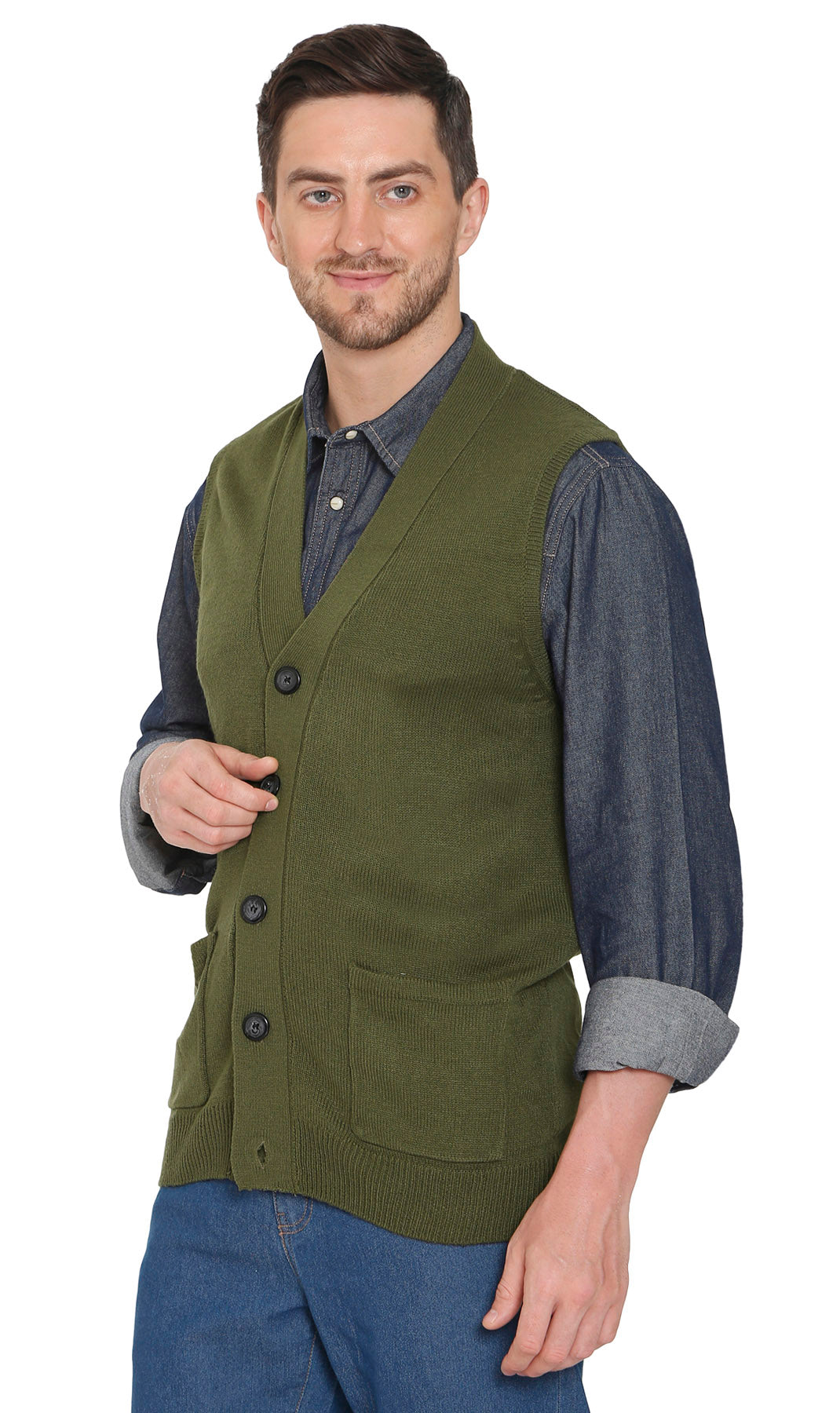 Men's Button-Front Knit Sweater Vest with Chest Pockets
