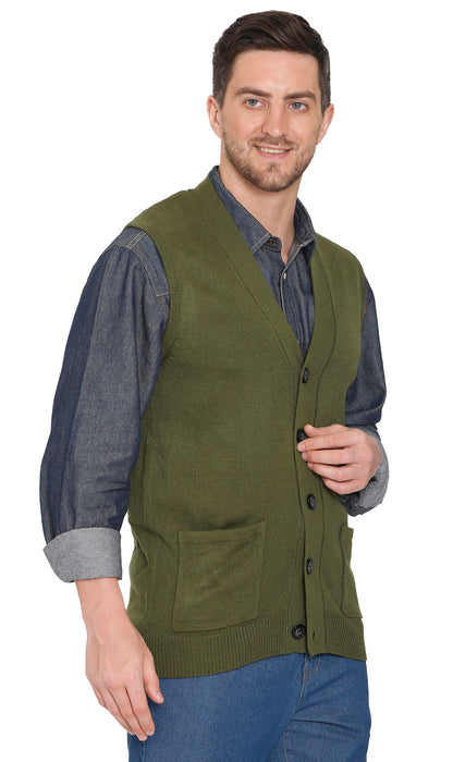 Men's Button-Front Knit Sweater Vest with Chest Pockets