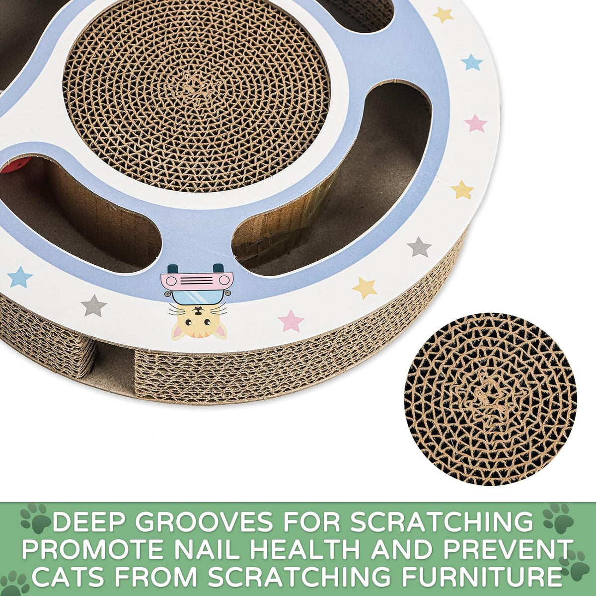 Round Cardboard Cat Scratcher with Ball Track