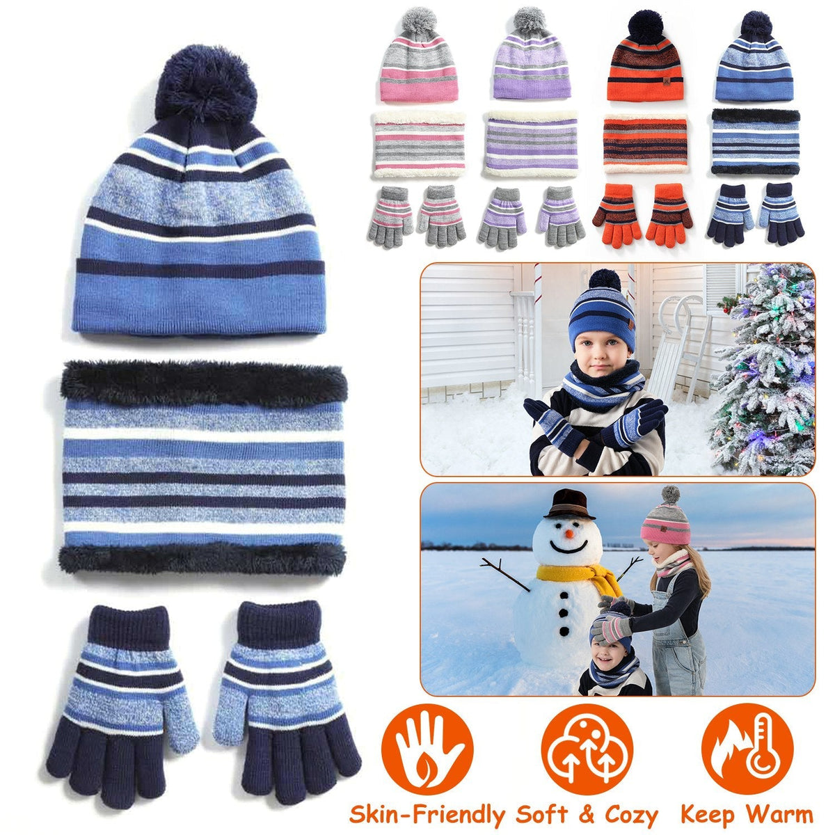 Kids' Knit Hat, Scarf & Gloves Set, Ages 4-7