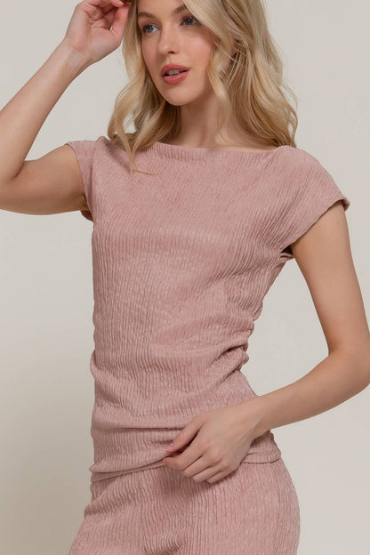 Women's Dolman-Sleeve Top & Flare Pants Wavy Crinkle Set