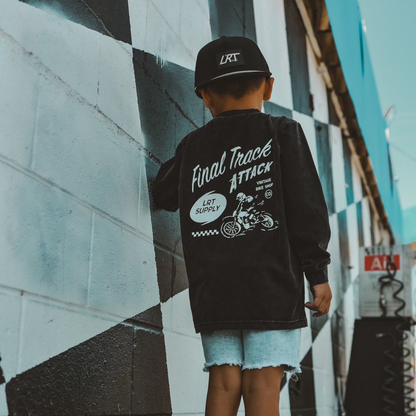 Kids' Long Sleeve Tee, Midnight Black Track Graphic