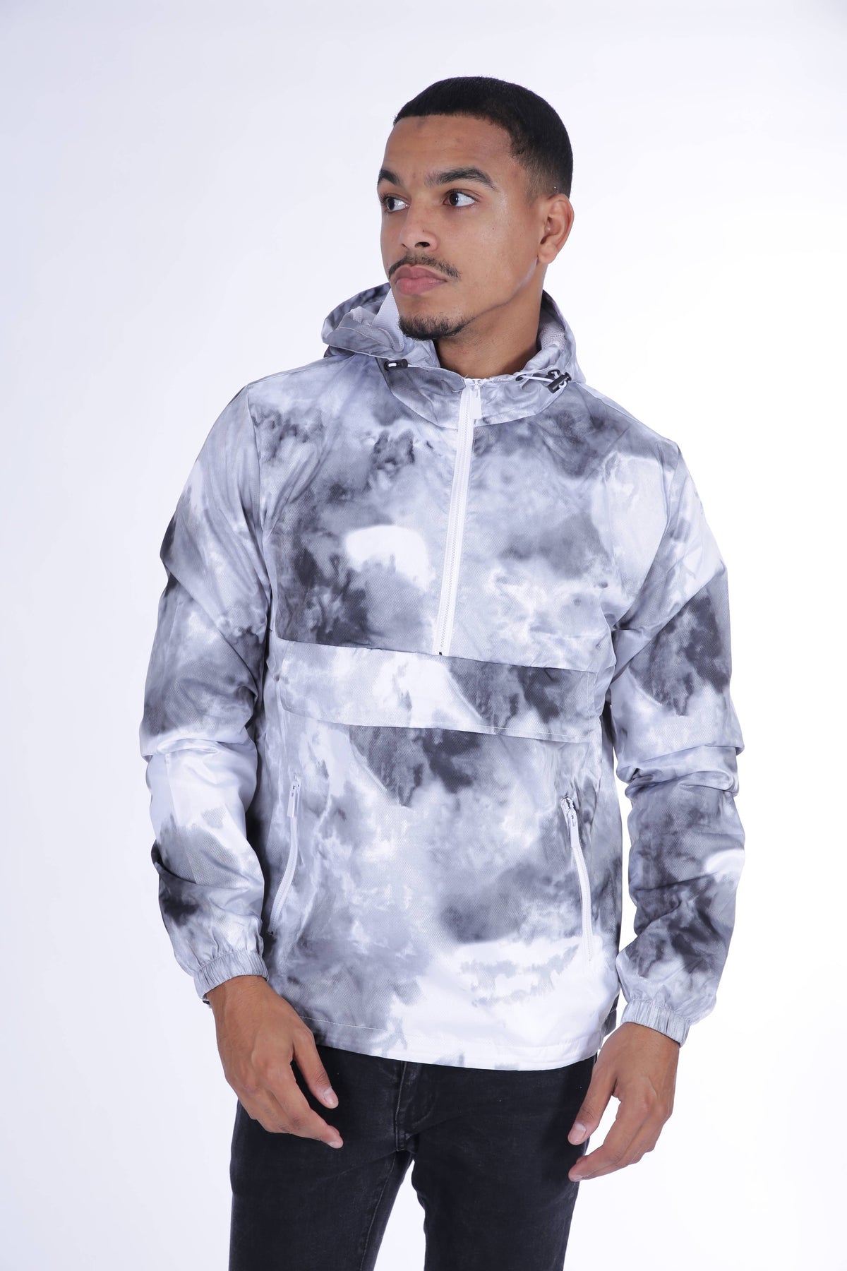 Men's Lightweight Pullover Rain Jacket, Cloud Print