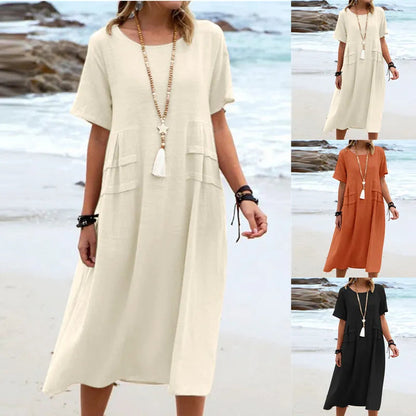 Loose Short-Sleeve Midi Dress
