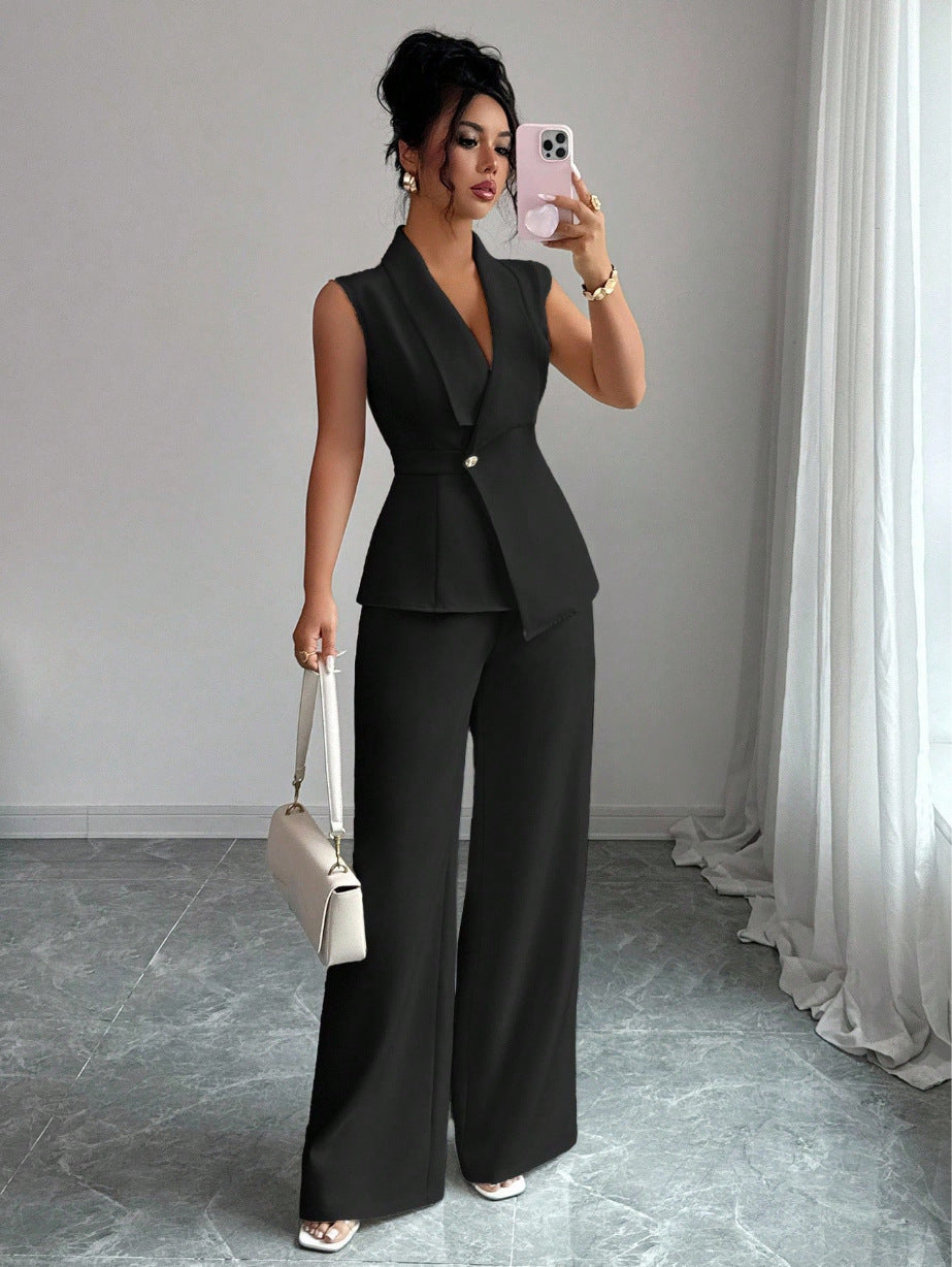 Women's Peplum Blazer & Wide-Leg Pants Set