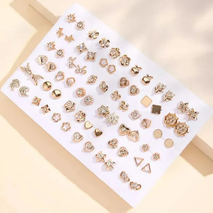 36-Pair Assorted Stud Earrings Set, Hearts, Flowers and Geometric Shapes