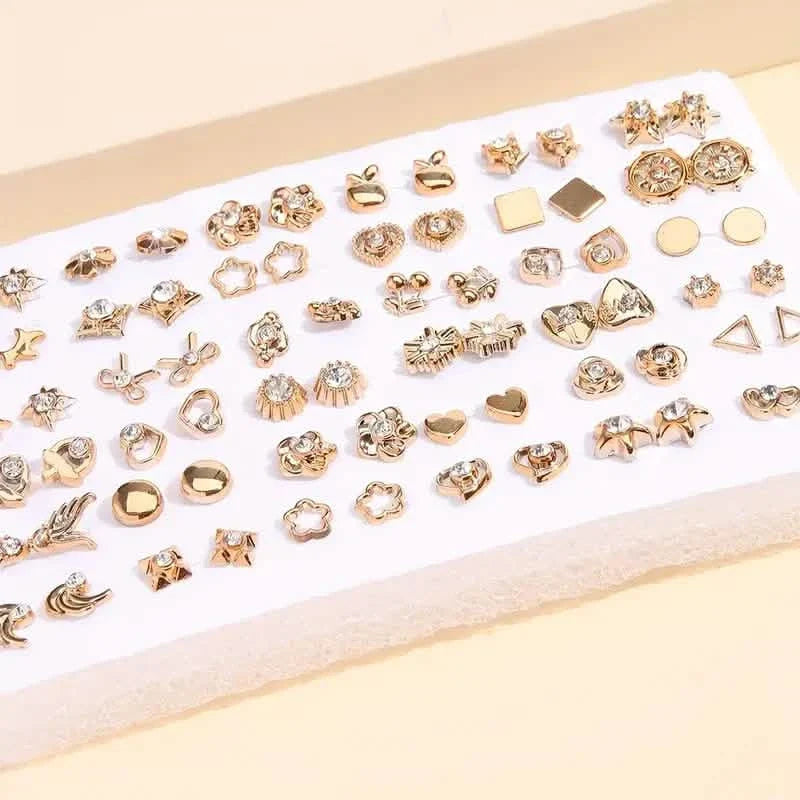 36-Pair Assorted Stud Earrings Set, Hearts, Flowers and Geometric Shapes