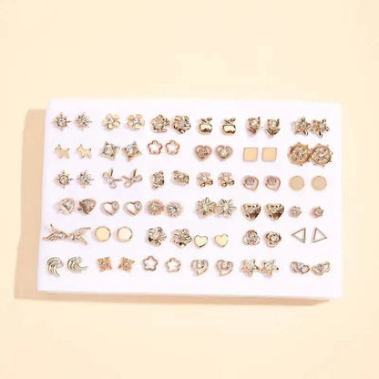 36-Pair Assorted Stud Earrings Set, Hearts, Flowers and Geometric Shapes