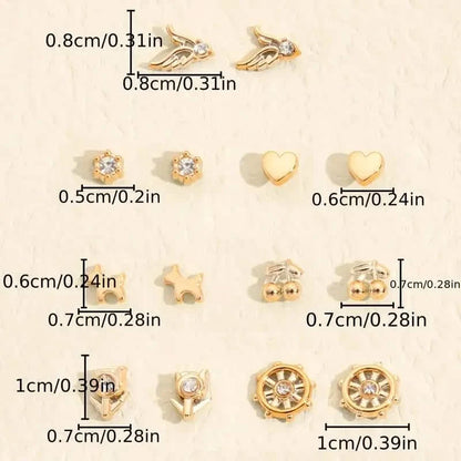 36-Pair Assorted Stud Earrings Set, Hearts, Flowers and Geometric Shapes