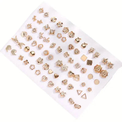 36-Pair Assorted Stud Earrings Set, Hearts, Flowers and Geometric Shapes