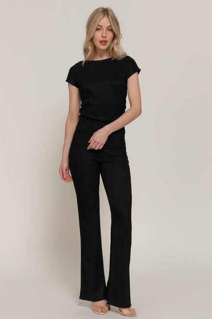 Women's Dolman-Sleeve Top & Flare Pants Wavy Crinkle Set