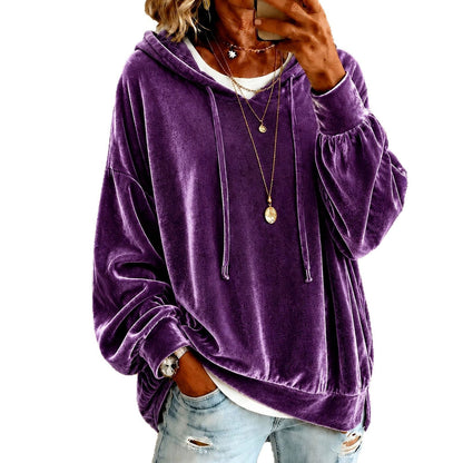 Women's Velvet Drawstring Hoodie with Pockets