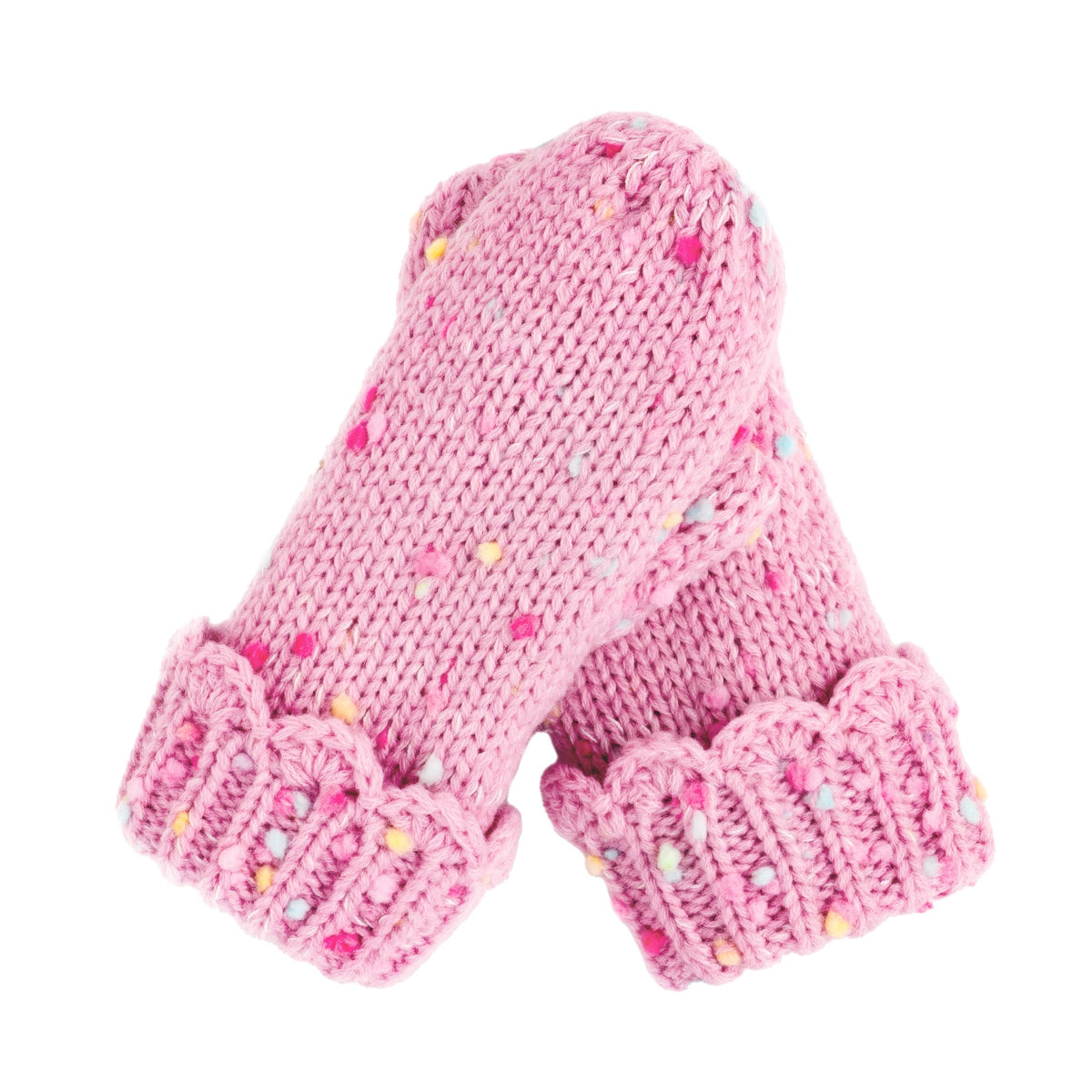 Girls' Speckled Knit Mittens with Scalloped Lace Cuff, Fleece Lined