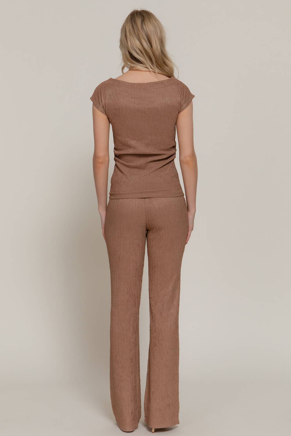 Women's Dolman-Sleeve Top & Flare Pants Wavy Crinkle Set