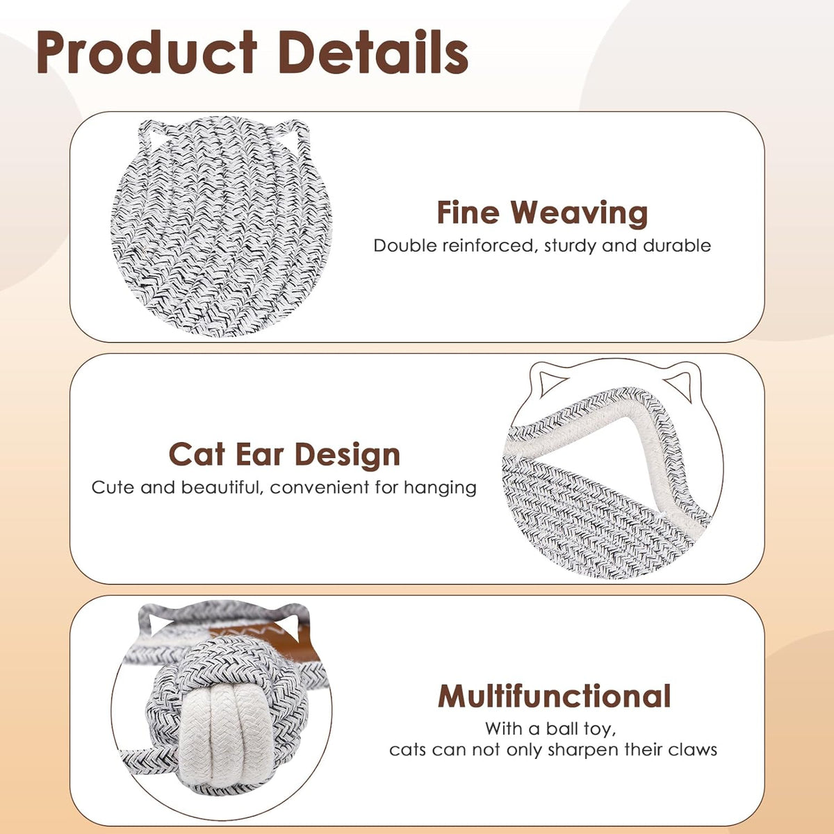 Round Cotton Rope Cat Scratching Mat with Ball Toy