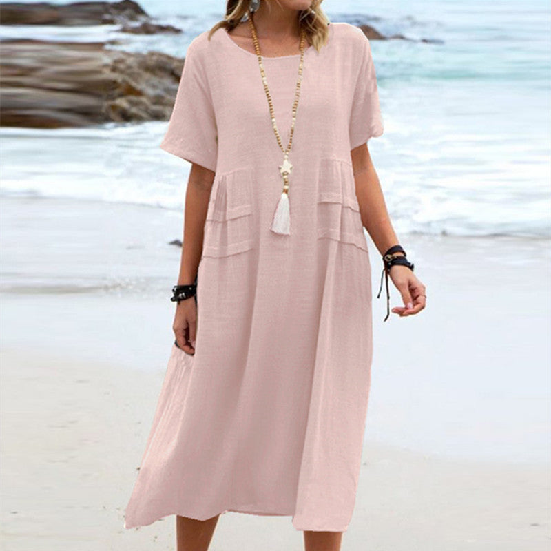 Loose Short-Sleeve Midi Dress