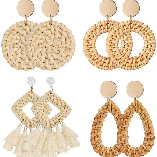 4-Pair Rattan Earrings Set