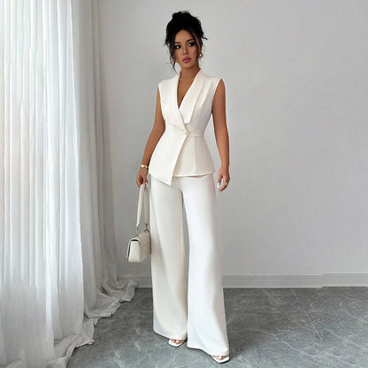 Women's Peplum Blazer & Wide-Leg Pants Set