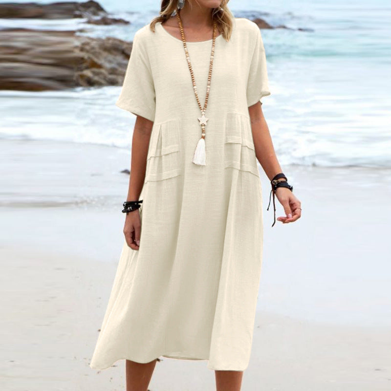 Loose Short-Sleeve Midi Dress