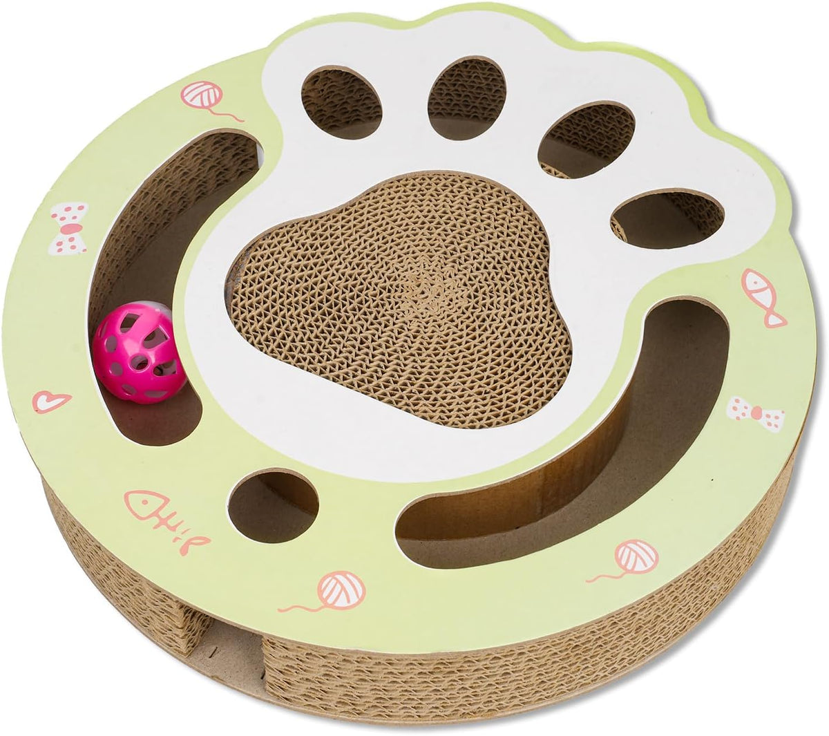 Round Cardboard Cat Scratcher with Ball Track
