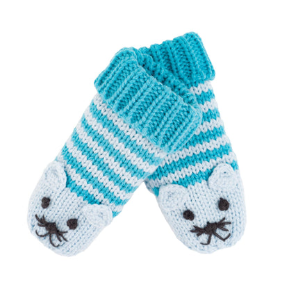 Kids' Kitty Cat Stripe Knit Mittens, Fleece Lined