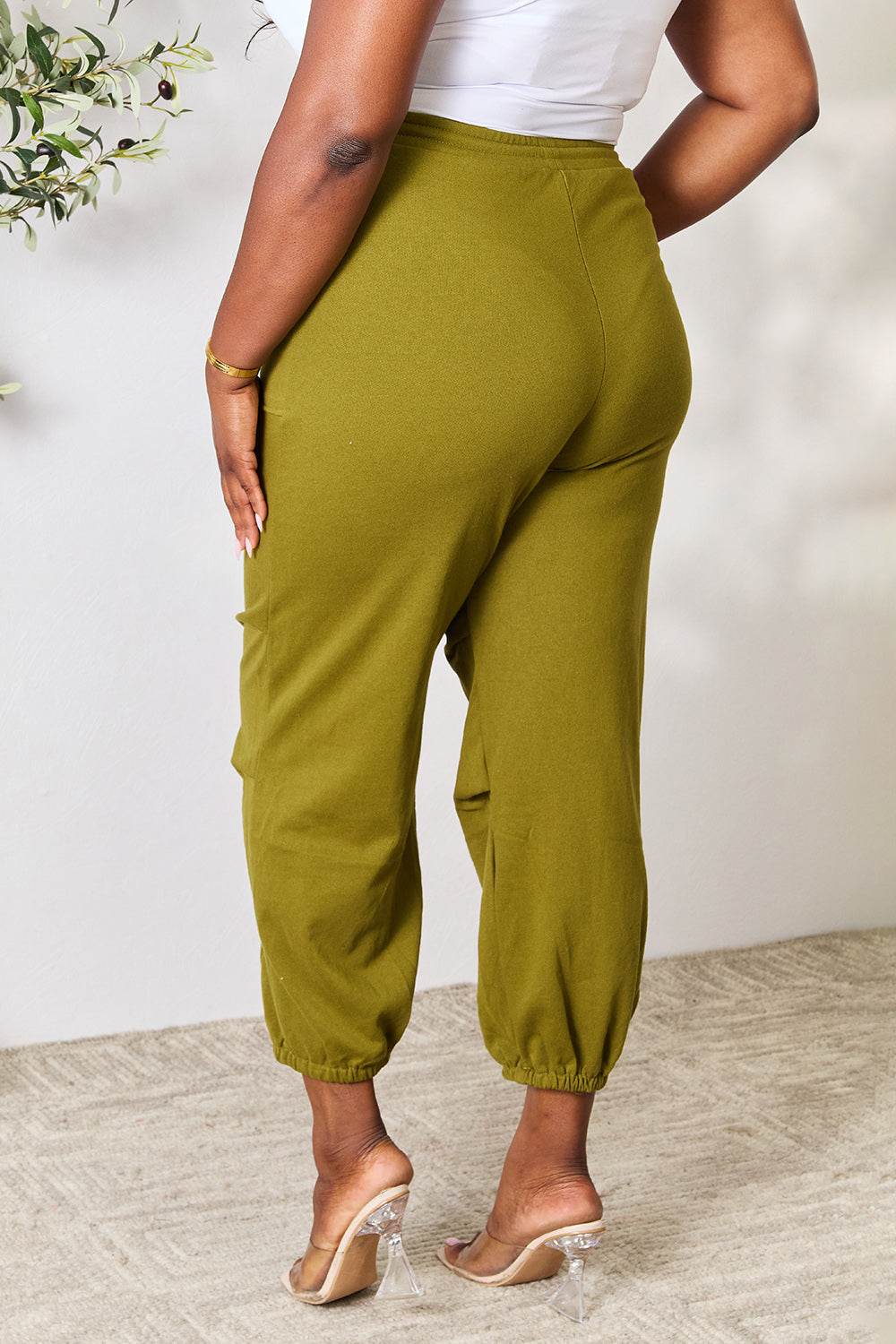 Women's Drawstring Jogger Sweatpants with Cargo Pockets, Moss