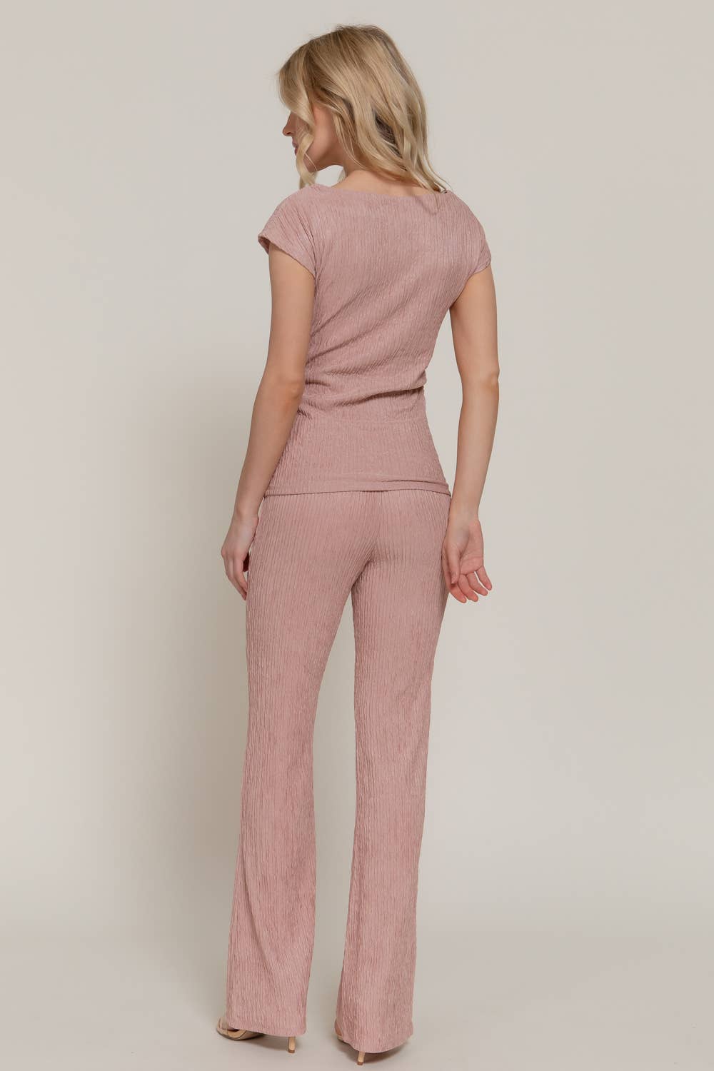 Women's Dolman-Sleeve Top & Flare Pants Wavy Crinkle Set
