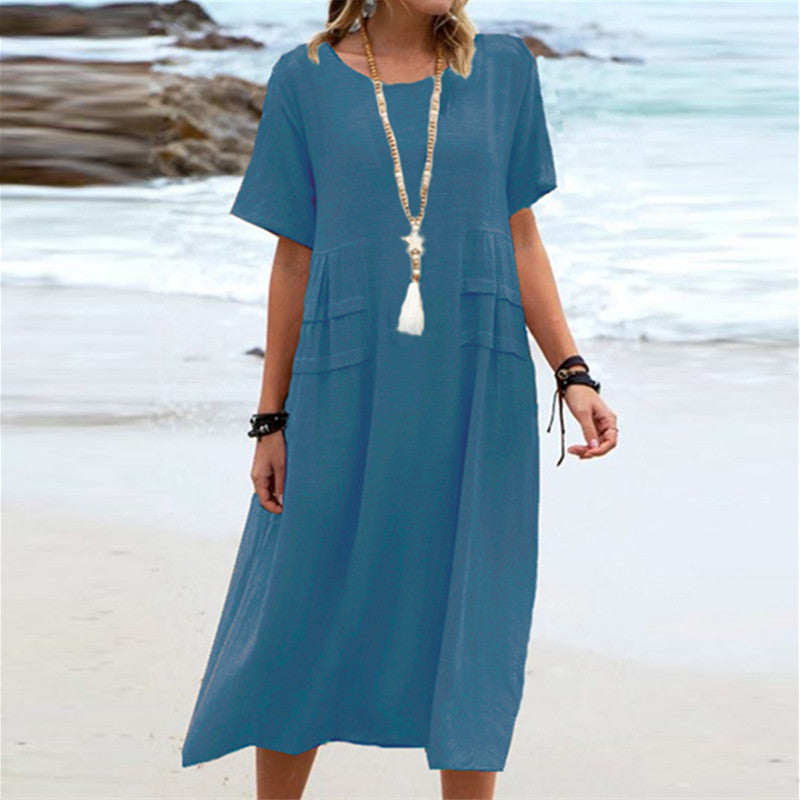 Loose Short-Sleeve Midi Dress