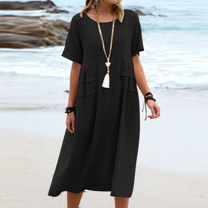 Loose Short-Sleeve Midi Dress