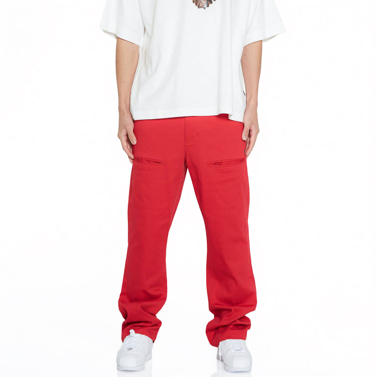 Men's Baggy Stretch Twill Chino Pants, Red
