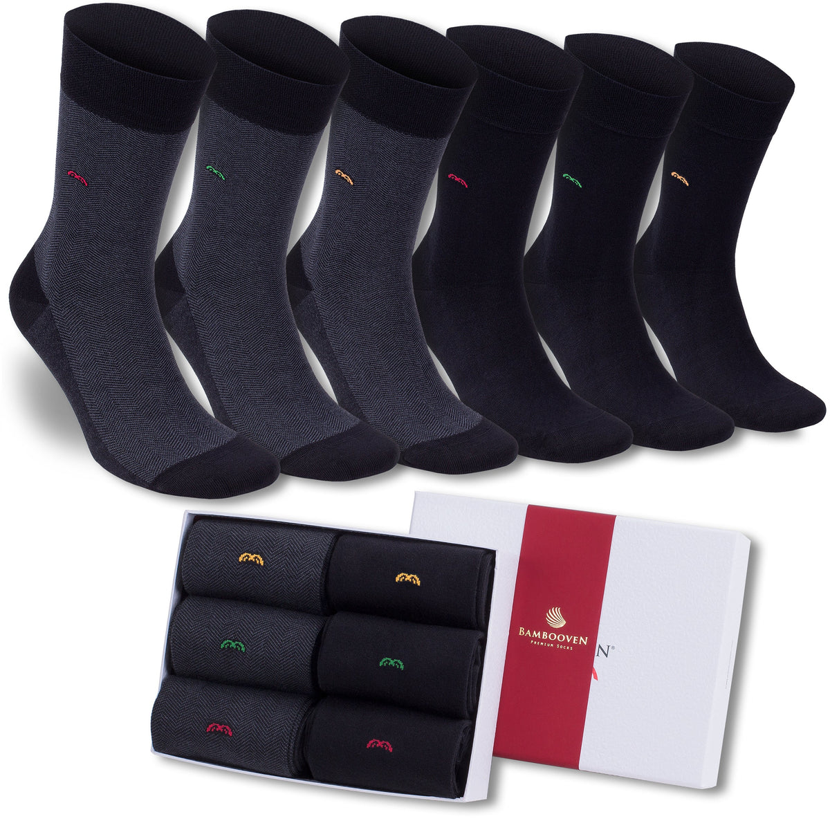 Men's Bamboo Dress Socks, 6-Pack, Black, Charcoal & Navy