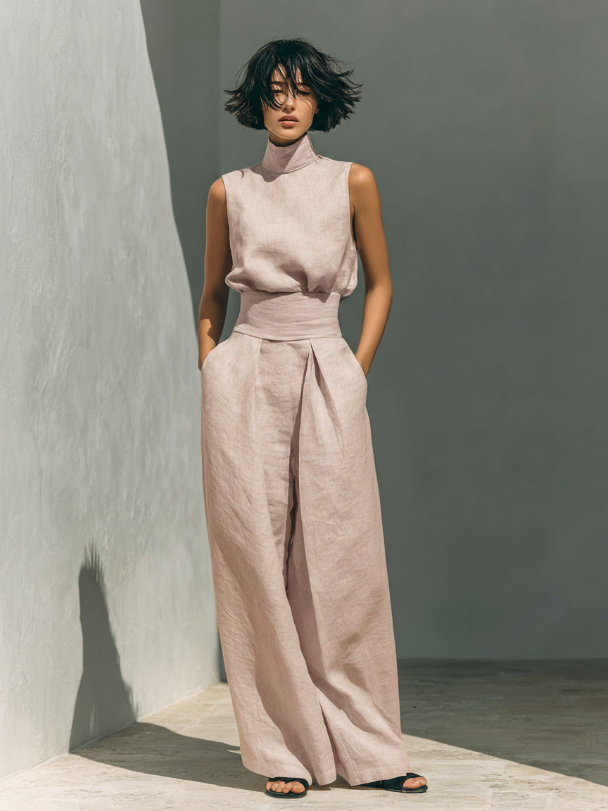 Women's Linen-Blend Top & Wide-Leg Pants Set