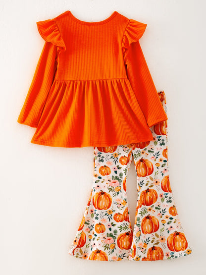 Girls' Pumpkin Print Two-Piece Set