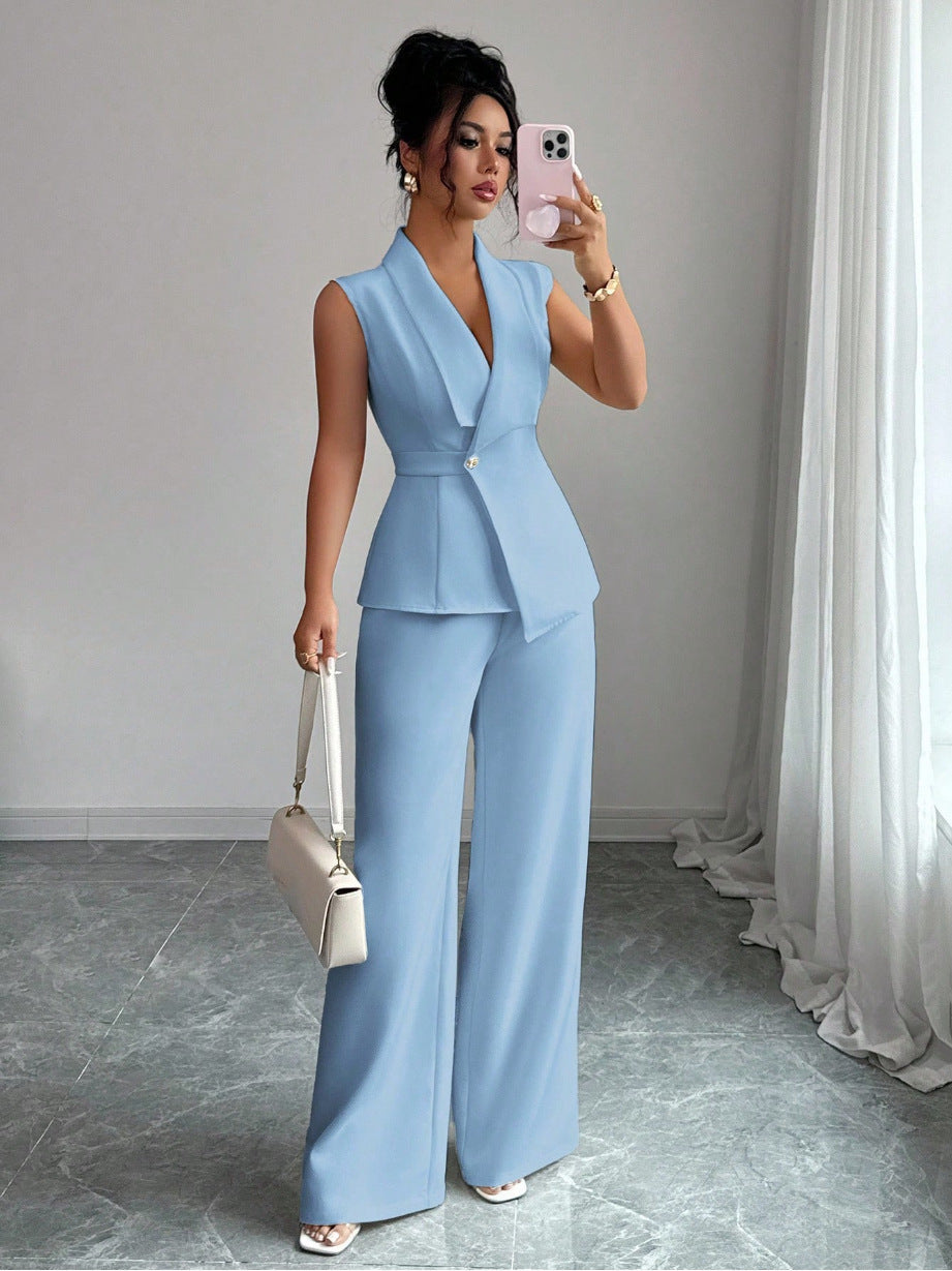 Women's Peplum Blazer & Wide-Leg Pants Set