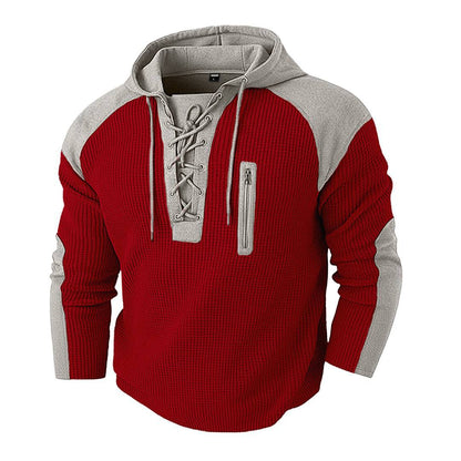 Men's Waffle-Weave Drawstring Hoodie