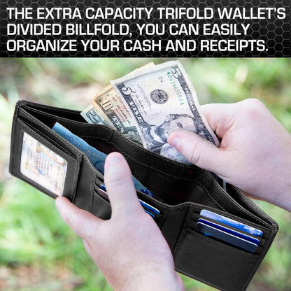 Men's RFID Leather Trifold Wallet, 7 Card Slots with ID Window