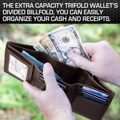 Men's RFID Leather Trifold Wallet, 7 Card Slots with ID Window