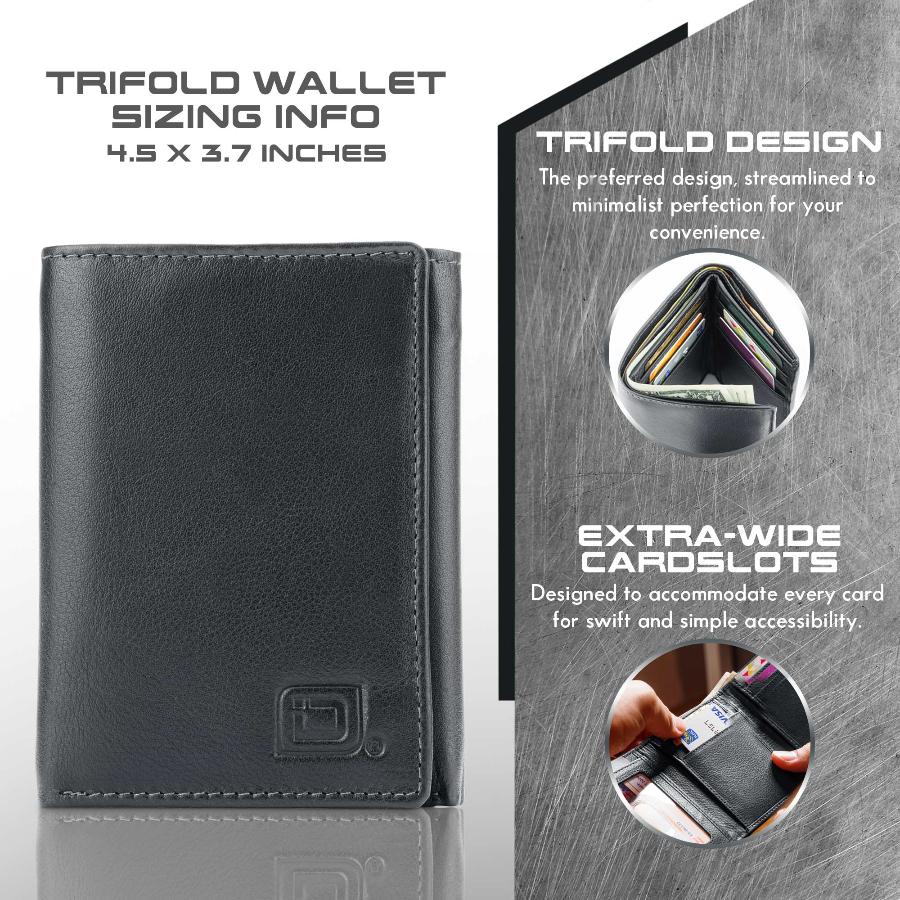 Men's RFID Leather Trifold Wallet, 7 Card Slots with ID Window