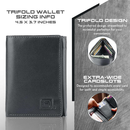 Men's RFID Leather Trifold Wallet, 7 Card Slots with ID Window