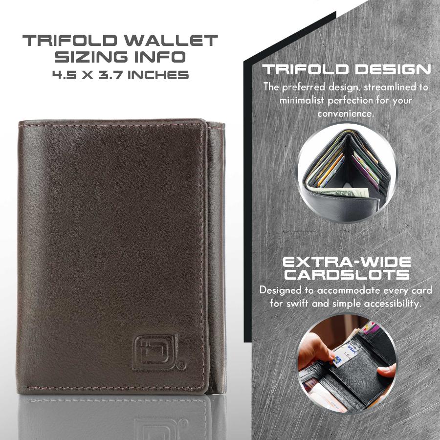 Men's RFID Leather Trifold Wallet, 7 Card Slots with ID Window