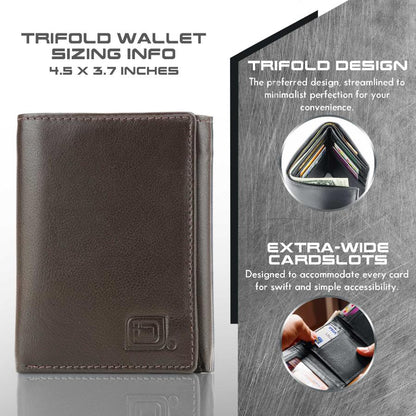 Men's RFID Leather Trifold Wallet, 7 Card Slots with ID Window