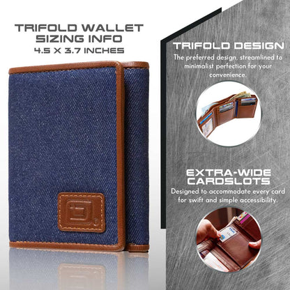 Men's RFID Leather Trifold Wallet, 7 Card Slots with ID Window