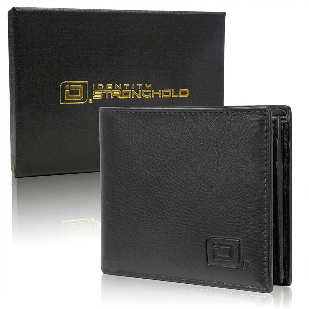 Men's RFID Leather Bifold Wallet, 10 Card Slots with ID Window