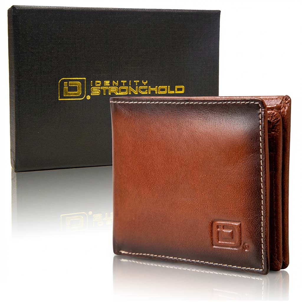 Men's RFID Leather Bifold Wallet, 10 Card Slots with ID Window