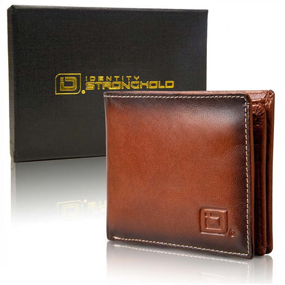 Men's RFID Leather Bifold Wallet, 10 Card Slots with ID Window